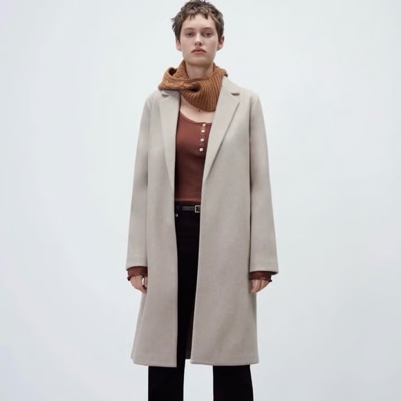 Zara Lapel Collard Coat L - Picture 1 of 8